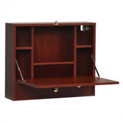 Wall Mounted Folding Laptop Desk Hideaway Storage with Drawer-Brown